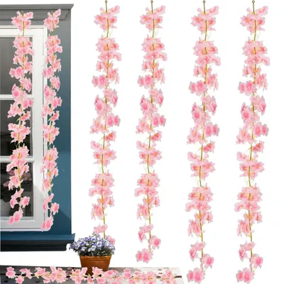 Produktbild von Künstliche Kirschblütengirlande 4 Stück 1,8m Rosa Seidenstoff Außenbereich Deko