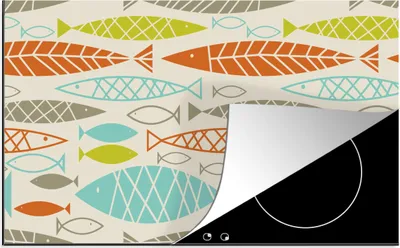 Produktbild von KitchenYeah© Herdabdeckplatte Fisch - 50er Jahre - Muster , 91x52cm, Küche Deko, Glaskeramikkochfeld Herdabdeckung, Abdeckplatte fùr Kochfeld