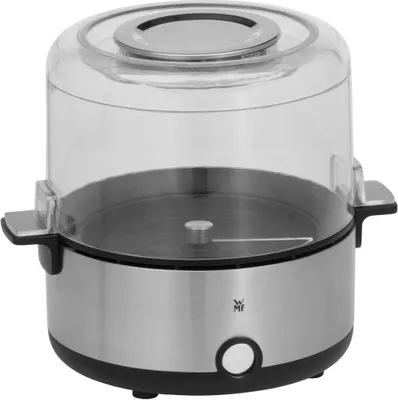 A silver and clear popcorn maker.