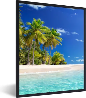 Produktbild von MuchoWow® Gerahmtes Poster Strand - Meer - Palme - Sonne - Sommer 60x80 cm - Poster mit Schwarzem Bilderrahmen Wandposter Rahmen Foto Bilder - Premium - Wanddeko Wohnzimmer