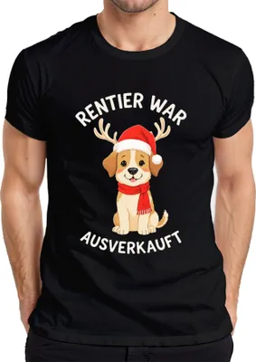Produktbild von Rentier war t Hundewelpe Weihnachtsgeschenk lustig Herren T-Shirt, Schwarz, S