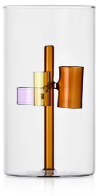 Vase mit 3 Kerzen, Bernstein, Höhe 20 cm, Borosilikatglas