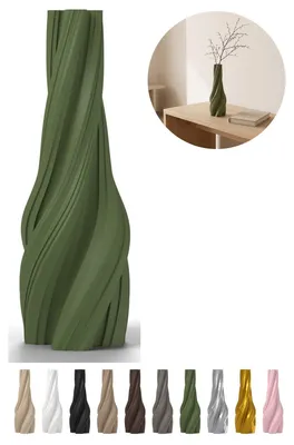 Image de Vase décoratif torsadé 18,2 cm, spirale en PLA – Vert olive