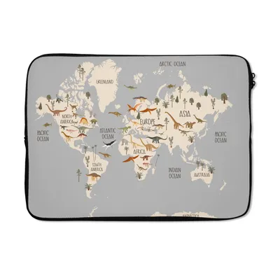Produktbild von MuchoWow® Laptop Hülle 13 Zoll Weltkarte - Kinderzimmer - Dinosaurier - Jungen - Mädchen - Kinder Laptoptasche - Laptophülle - Sleeve - Rundumschutz