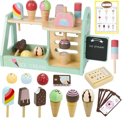 Image de Glacerie, boutique de glaces, jouets en bois pour enfants, comptoir à glaces, jouets en bois pour enfants, jouets en bois pour filles, 3, 4, 5, 6 ans, accessoires pour cuisine pour enfants, jouets en bois Montessori