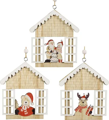 Produktbild von Baumschmuck Häuschen Fenster, 3er Set Holz