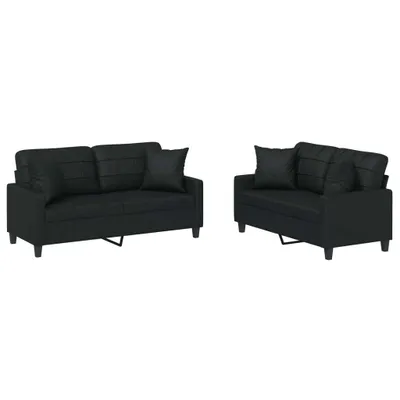 Produktbild von vidaXL 2-tlg. Sofagarnitur mit Kissen Schwarz Kunstleder