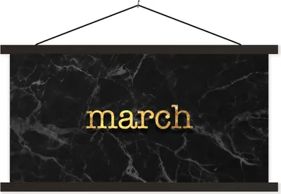 Produktbild von MuchoWow® Textilposter Zitat - Kalender - März - Gold 150x75 cm mit schwarzem Rahmen - Posterleiste