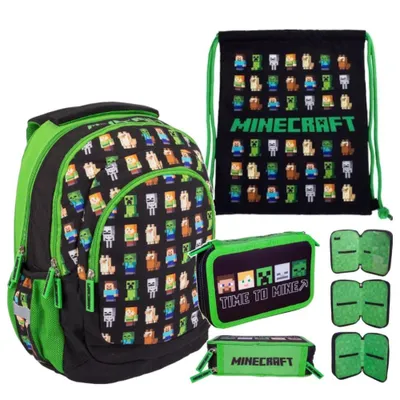 Produktbild von ASTRA Minecraft Schulset – Schulrucksack, 3-Fach Federmäppchen und Turnbeutel für Jungen Grundschule