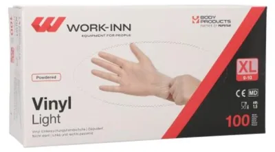Produktbild von 100 "WORK-INN" Handschuhe, Vinyl gepudert "Light" transparent Größe: XL