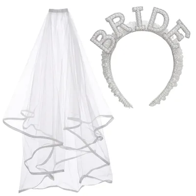 Brautaccessoires-Set: Schleier & Perlen-Diadem, 1 Stück