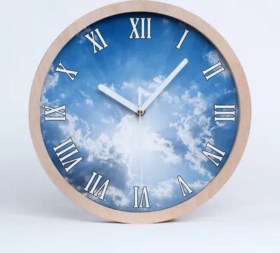 Produktbild von Holzuhr 25fi cm wanduhr - weiße Spitzen - Wolken im Himmel