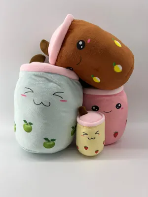 Produktbild von Bubble Tea Plüschtier Boba Kuscheltier Plüschpuppen Weiche Kuscheltier Tee Weiche Puppe Teetasse Kissen Kinderspielzeug (Braun-runde-Augen, 30 cm)