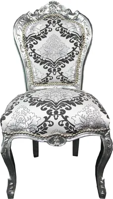 Produktbild von Casa Padrino Barock Esszimmer Stuhl Silber Schwarz Muster / Silber  ohne Armlehnen - Antik Möbel