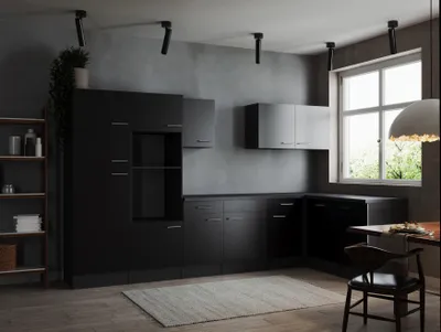 Produktbild von L Küche Leerblock Winkelküche Grau Matt Schwarz Oliver 340 x 172 cm Respekta