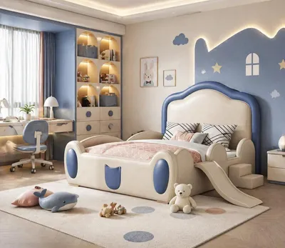 Immagine prodotto di Letto per bambini beige, multifunzionale, con scivolo e scaletta