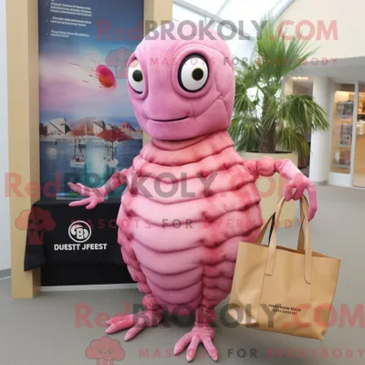 Obrázok produktu pre Maskot spoločnosti REDBROKOLY, ružový trilobit, oblečený v plisovanej sukni a s kabelkami
