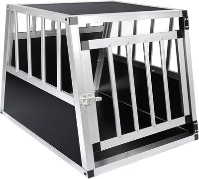 Produktbild von Hundetransportbox Aluminium, Hundebox Auto Kofferraum für Klein Mittel Hunde, Transportbox Auto, Hundebox für Zuhause, mit Sicherheitsverschluss, Leicht und Stabil 54x69x51cm