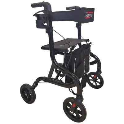 Produktbild von abc HOME Leichtgewicht Rollator aus Aluminium bis 130 kg – Faltbare Gehhilfe mit Becherhalter, Tasche, Ankipphilfe & Höhenverstellbar – Schwarz
