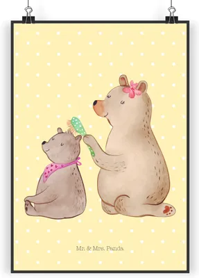 Produktbild von Mr. & Mrs. Panda Bild Bär Kind DIN A3 - Gelb Pastell - Geschenk, drucke, Muttertag, Kunstdruck, Mama, Mutter, wanddeko, Wandbild, Posterdruck