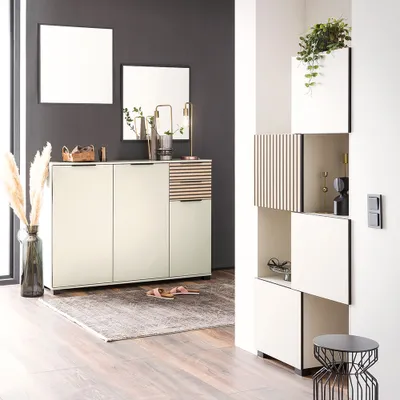 Produktbild von Garderoben Set 4-teilig modern in beige mit Eiche Natur ALTAMURA-80