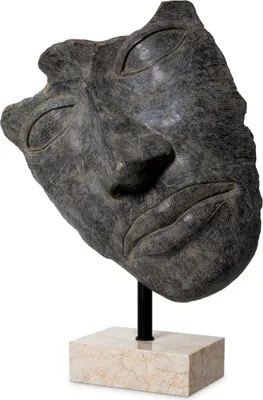 Produktbild von Casa Padrino Luxus Deko Skulptur Gesicht Antik Bronze / Schwarz / Beige 69 x 30,5 x H. 95 cm - Deko Figur mit Marmorsockel - Deko Accessoires - Luxus Qualität