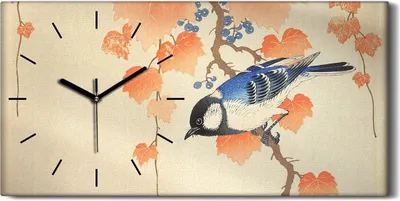 Produktbild von Küche Wohnzimmer Wand Leinwand Uhr 60x30 Malerei Zweige Blätter Tier Vogel Kunst - schwarze Hände