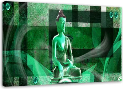 Produktbild von Leinwandbild buddha auf geometrischem hintergrund grün 100x70 cm Feeby grün wandbild bereit zum aufhängen