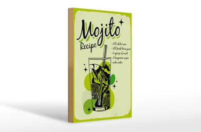 Produktbild von Holzschild Rezept Mojito Cocktail Recipe drink 20x30cm