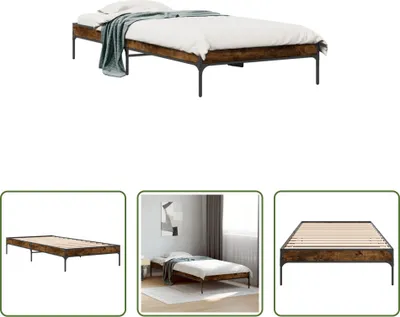 Produktbild von The Living Store Bettgestell Räuchereiche 100x200 cm Holzwerkstoff und Metall