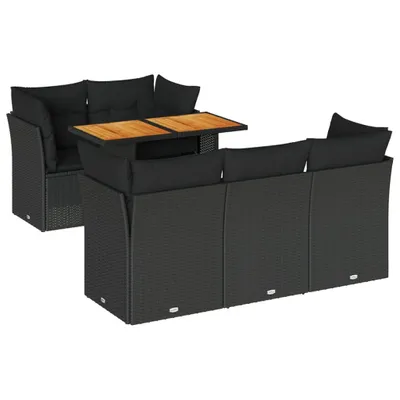 Produktbild von vidaXL 6-tlg. Garten-Sofagarnitur mit Kissen Schwarz Poly Rattan