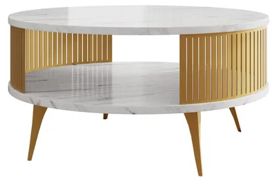 Produktbild von MIRJAN24 Couchtisch Roenni Gold, Wohnzimmer Kaffeetisch, Beine und Seiten aus Stahl (Farbe: Gold / Bianco Marmor)