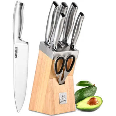 Produktbild von SVENSBJERG Messerblock mit Messerset bestückt, 5 Profi-Küchenmesser, modernes skandinavisches Design aus Massiv-Holz, scharf Edelstahl-Kochmesser-Set