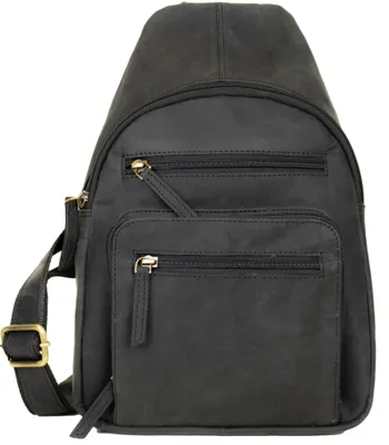 Produktbild von Vintage Leder Schultertasche Umhängetasche Brusttasche Crossbody Bag (Rindsleder, Schwarz)