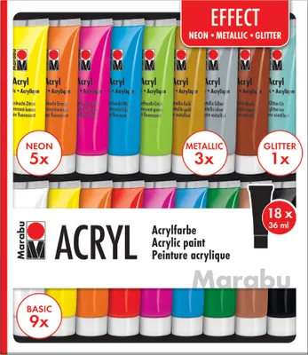 Produktbild von 18 Marabu EFFECT Acrylfarben farbsortiert 18 x 36,0 ml