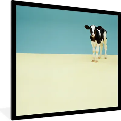 Produktbild von MuchoWow® Gerahmtes Poster Kuh - Kalb - Friesland 40x40 cm - Poster mit Schwarzem Bilderrahmen Wandposter Rahmen Foto Bilder - Mit Rahmen - Wanddekoration Schlafzimmer