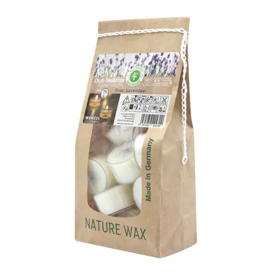 Produktbild von Duftteelichter, True Lavander, 100% NATURAL WAX, 25/41 mm, Brenndauer ca. 7h, Beutel mit 18 Stück