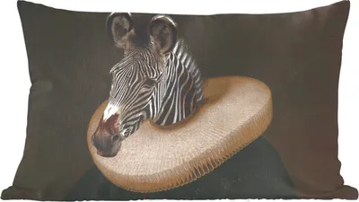 Produktbild von MuchoWow® Zierkissen Sofakissen Wohnzimmer Dekokissen 60x40 cm Gemälde - Zebra - Alte Meister - Kopfkissen - Polster mit Foto