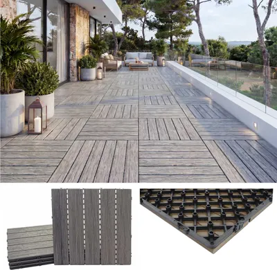 Produktbild von WPC Bodenfliese MCW-E19, Holzoptik Balkon/Terrasse, 3D-Struktur linear antik-braun, 4x je 50x50cm = 1qm