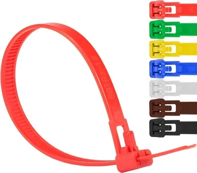 Produktbild von Kabelbinder UV-beständig Polyamid 6.6 wiederlösbar wiederverwendbar schwarz weiß 370mm x 7,6mm rot 100 Stück