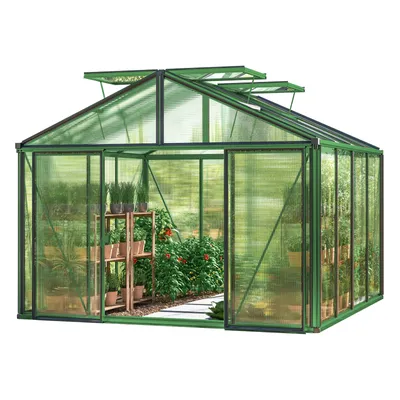 Produktbild von GFP Gewächshaus Asteria 22 Light 311x311 cm mit integriertem Fundament 12 mm Doppelstegplatten, Farbe Moosgrün