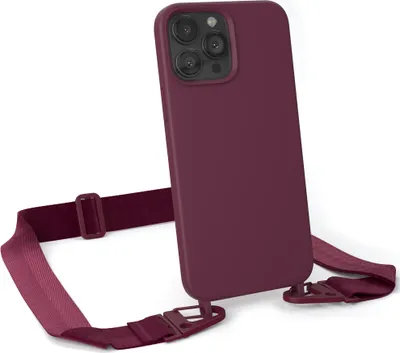Produktbild von EAZY CASE Handykette Silikon mit Clips 2 in 1 kompatibel mit Apple iPhone 13 Pro Max Handyhülle mit Kordel, Hülle mit Band, Kette, Beere Rot - Clips Beere