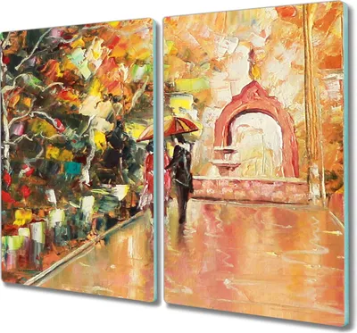 Produktbild von Coloray Hackbrett Küchenbrett Kochplattenabdeckung Schneidebrett Herdabdeckplatte 2x30x52 cm - Paar Malerei Bäume