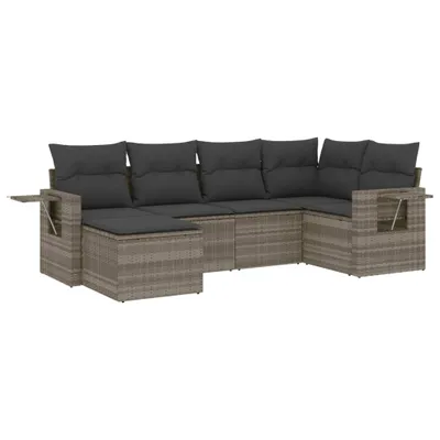 Produktbild von 6-tlg. Garten-Sofagarnitur mit Kissen Hellgrau Poly Rattan
