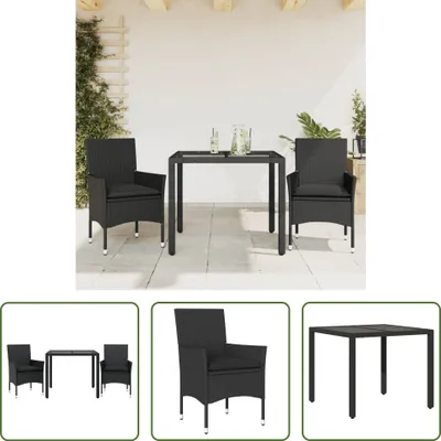 Produktbild von The Living Store 3-tlg. Garten-Essgruppe mit Kissen Schwarz Poly Rattan Glas