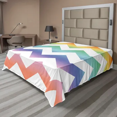 Produktbild von ABAKUHAUS Geometrisch Bettlaken, Regenbogen-Töne Bunte Großes Zickzack-Muster-moderne abstrakte Komposition, weiches bequemes oberes Bettlaken für ein Nachbildungatives Bett 1 Stück 260 cm x 228 cm, Mehrfarbig