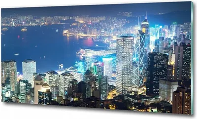 Produktbild von Glaswandbild Hongkong bei Nacht 100x50