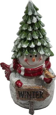 Produktbild von Deko Schneemann Figur mit Schild und Vogel Weihnachtsdeko Statue Skulptur Objekt
