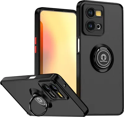 Produktbild von Hülle für Oppo Reno7 4G Matte Transluzent TPU Stoßfest Schutzhülle mit Ring Halter Ständer Schwarz Rot