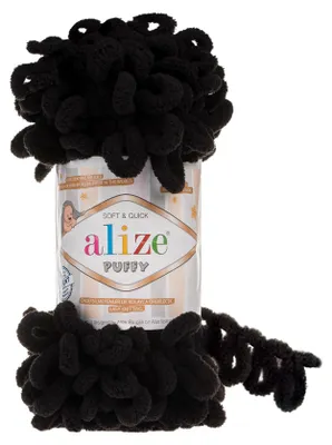 100g Strickgarn Alize Puffy, patentierte Neuheit, Schlaufen-Stricken ohne Nadeln tiefschwarz